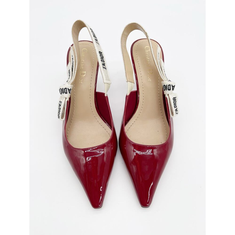 Christian Dior J'Adior Burgundy Patent Leather Slingback Kitten Heel Pumps EU 38 - Picture 5 of 13